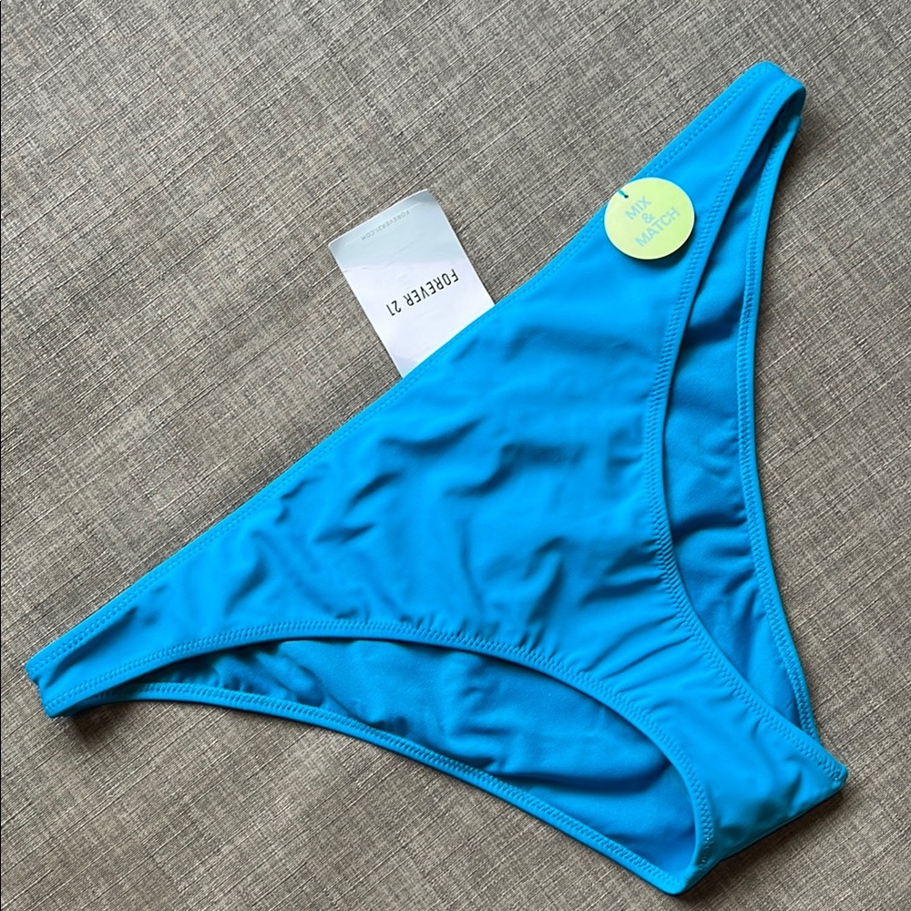 Forever 21 Women's Blue Bikini Bottom Cheeky High Cut XL New with Tags